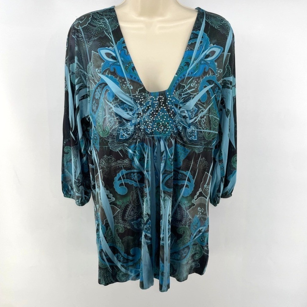 Y2K Blue Fairy Top M Babydoll Whimsigoth Witch Festival Rhinestones Grunge